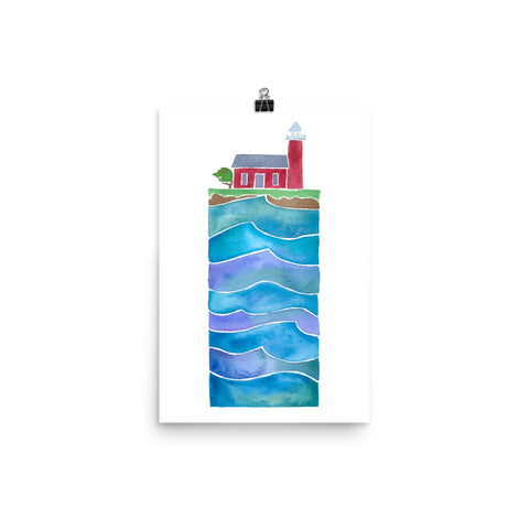 steamer lane, santa cruz, lighthouse, watercolor art print, anastasiya bachmanova