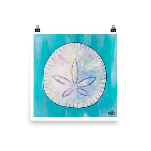 sand dollar turquoise art print beach house decor