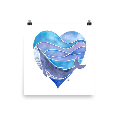 whale love watercolor art print, anastasiya bachmanova