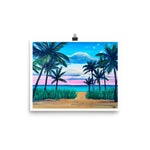 sunset palm trees tropical beach art