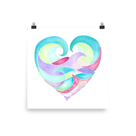ocean heart watercolor art print, follow the sun art