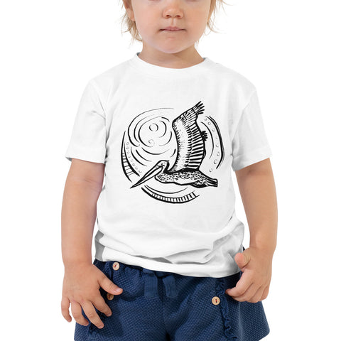 pelican kids t shirt, follow the sun art, ocean, surf, california