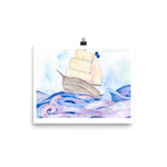 tall ship, pirate ship, watercolor art print, anastasiya bachmanova